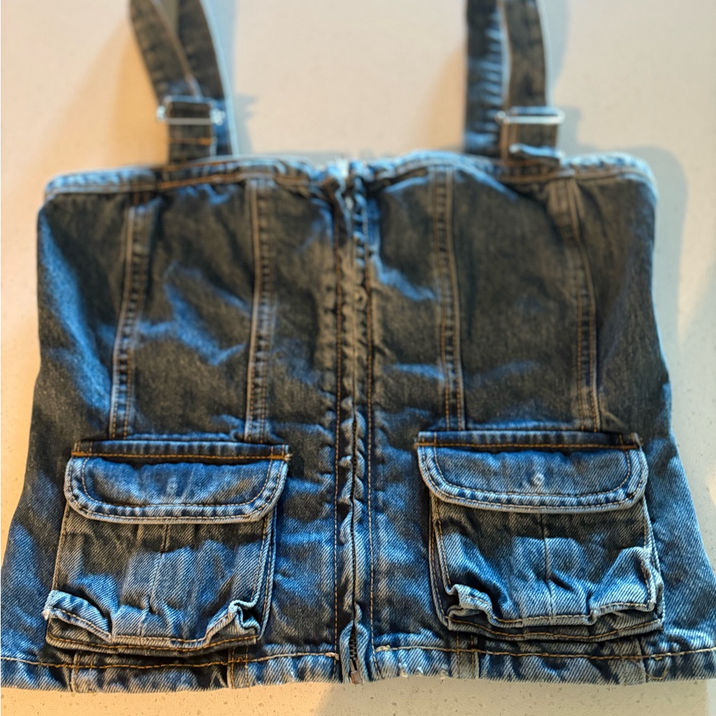 Denim Corset Top With Pockets